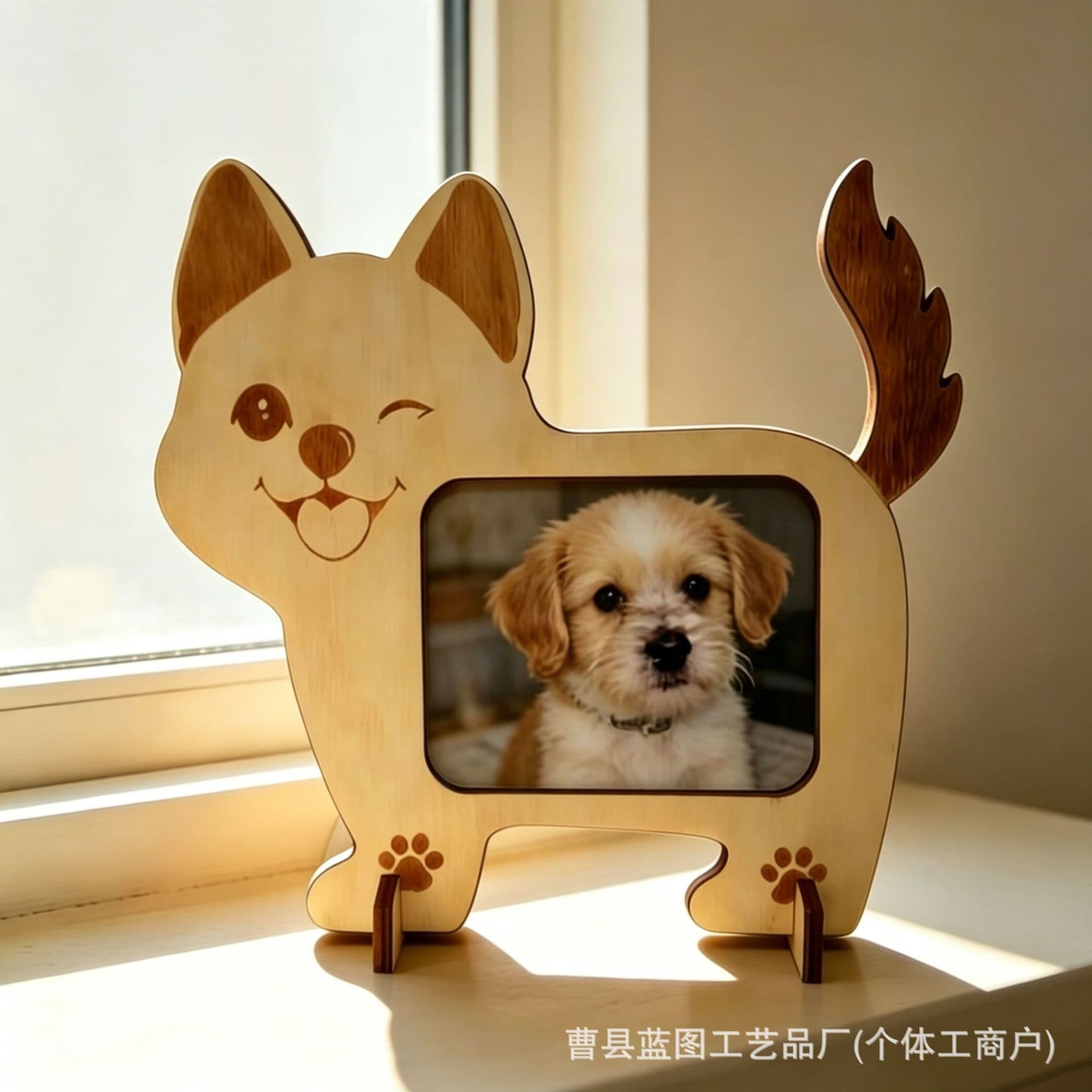 Solid Wood Cartoon Cat Dog Memorial Photo Frame Wooden Pet Memorial Decorative Photo Frame Ornament Pet Photo Frame