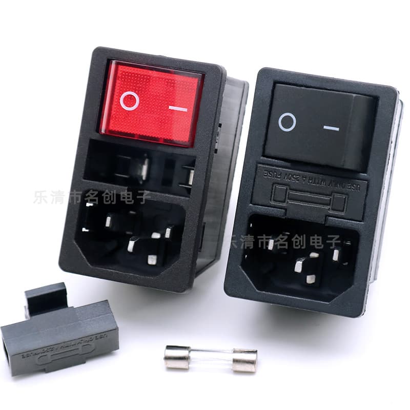 AC Power Socket with Switch, Triple Combo, with Light and Fuse