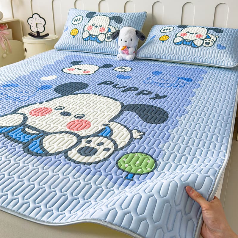 Summer Latex Cooling Mat Three-Piece Set Ice Silk Sheet Foldable Anti-Slip Cool Soft Mat Cartoon Printed Air Conditioning Mat