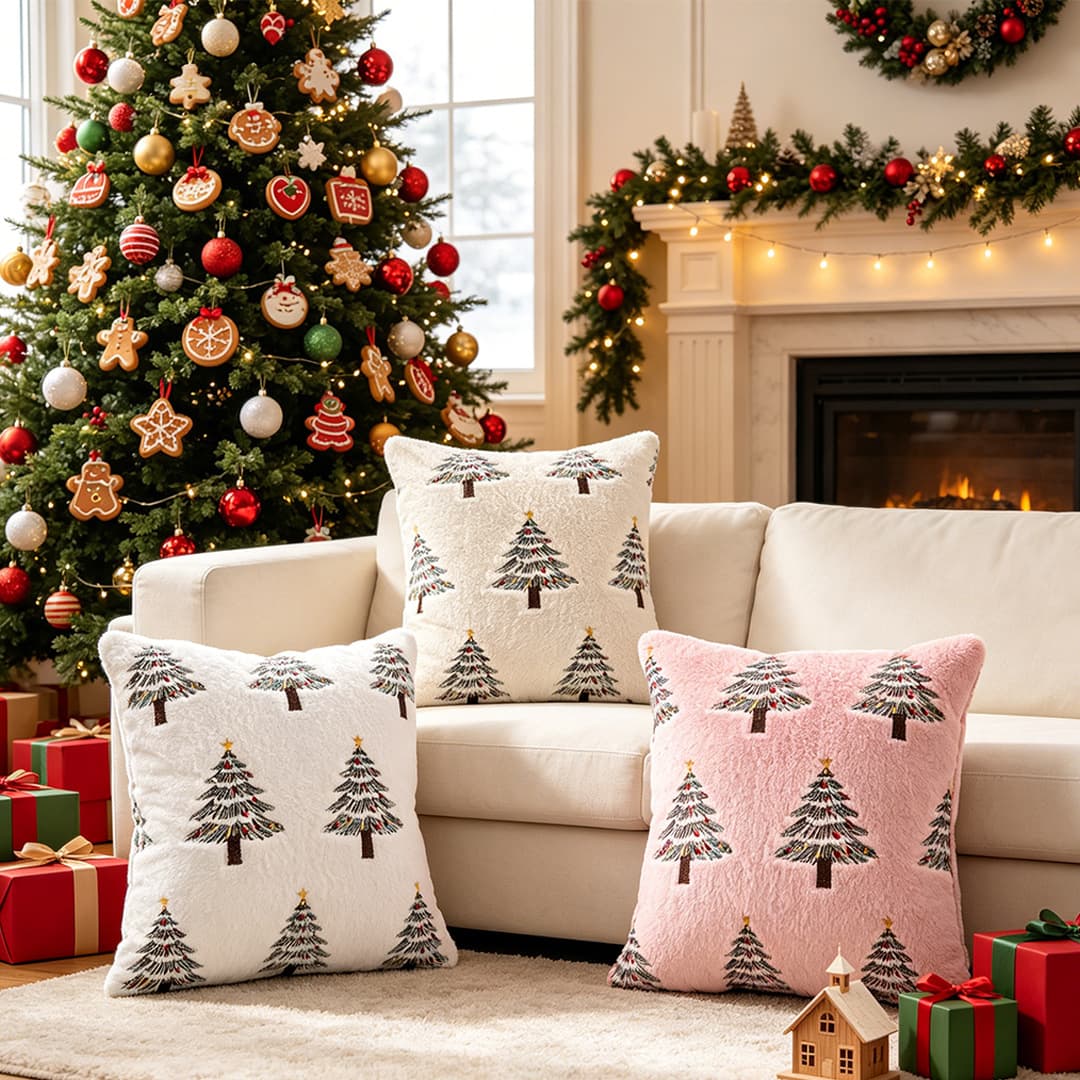 New Christmas Embroidered Pillow Cover Sofa Ins Cushion Christmas Tree Holiday Home Decoration Throw Pillow