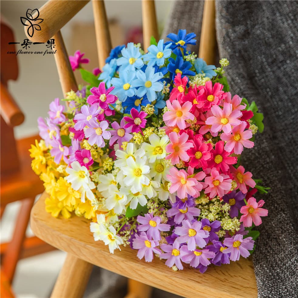 28-Head Jumping Orchid Daisy 7-Branch Dancing Chrysanthemum Artificial Flower Decoration Silk Flower Fake Flower 12 Colors Available
