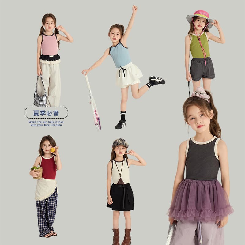 Aimobaby Medium to Large Girls' Korean Style Color-Blocked Vest 2025 Summer Children's Casual Slim Fit Stretch Sleeveless Top
