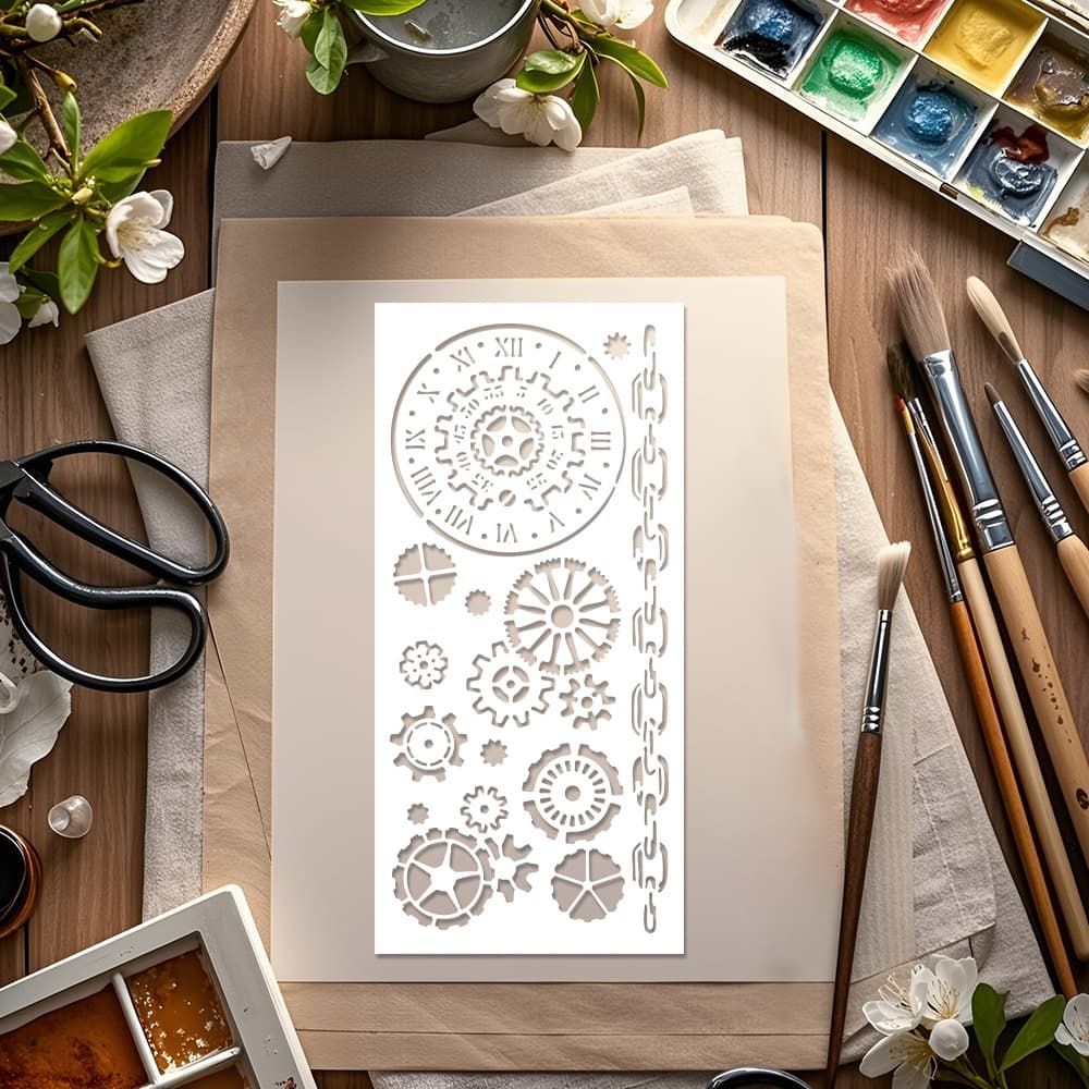 Gear Pattern Painting Template Cross-Border Hot-Selling Journal Decoration Masking Spray PET Material Hollow Template Drop Shipping