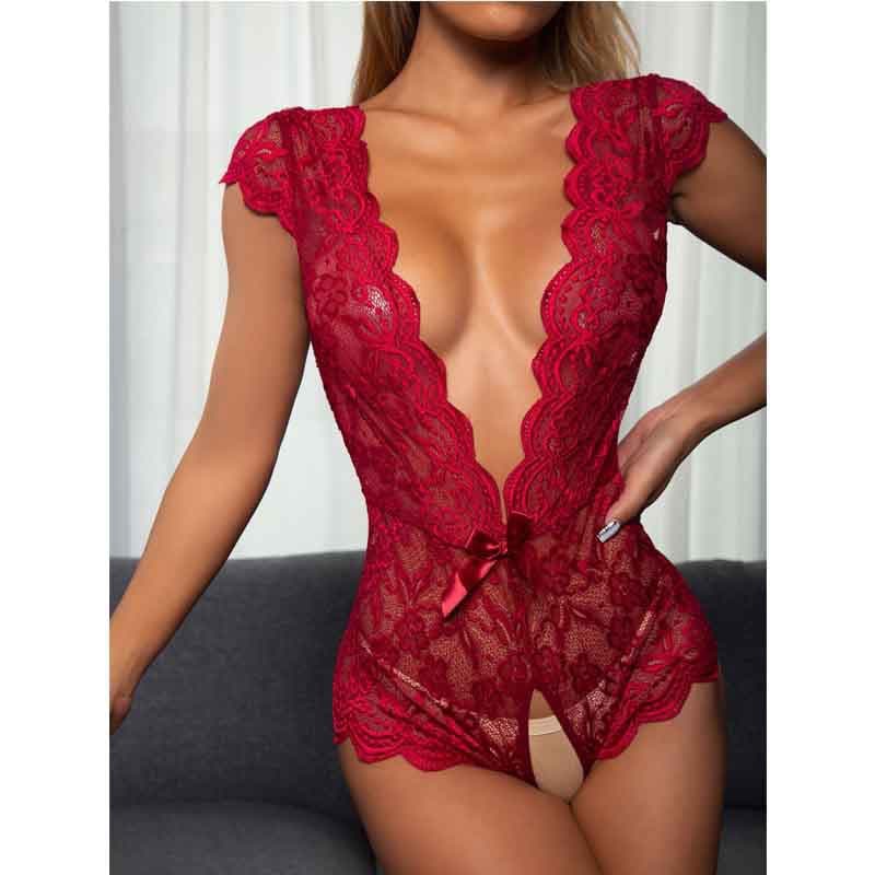 Manufacturer Wholesale Sexy Lingerie Backless Deep V Neck Lace Lace Passion Temptation Pajamas Cut Out Sexy Lingerie