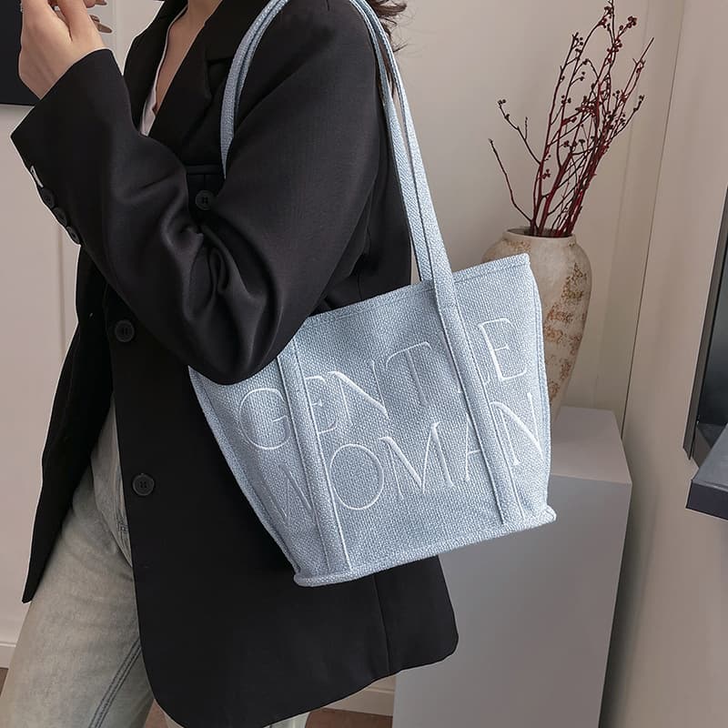 Colorful Wool Gentle Woman Portable Vegetable Basket Bag 2025 New Embroidered Letters Casual Shoulder Bag