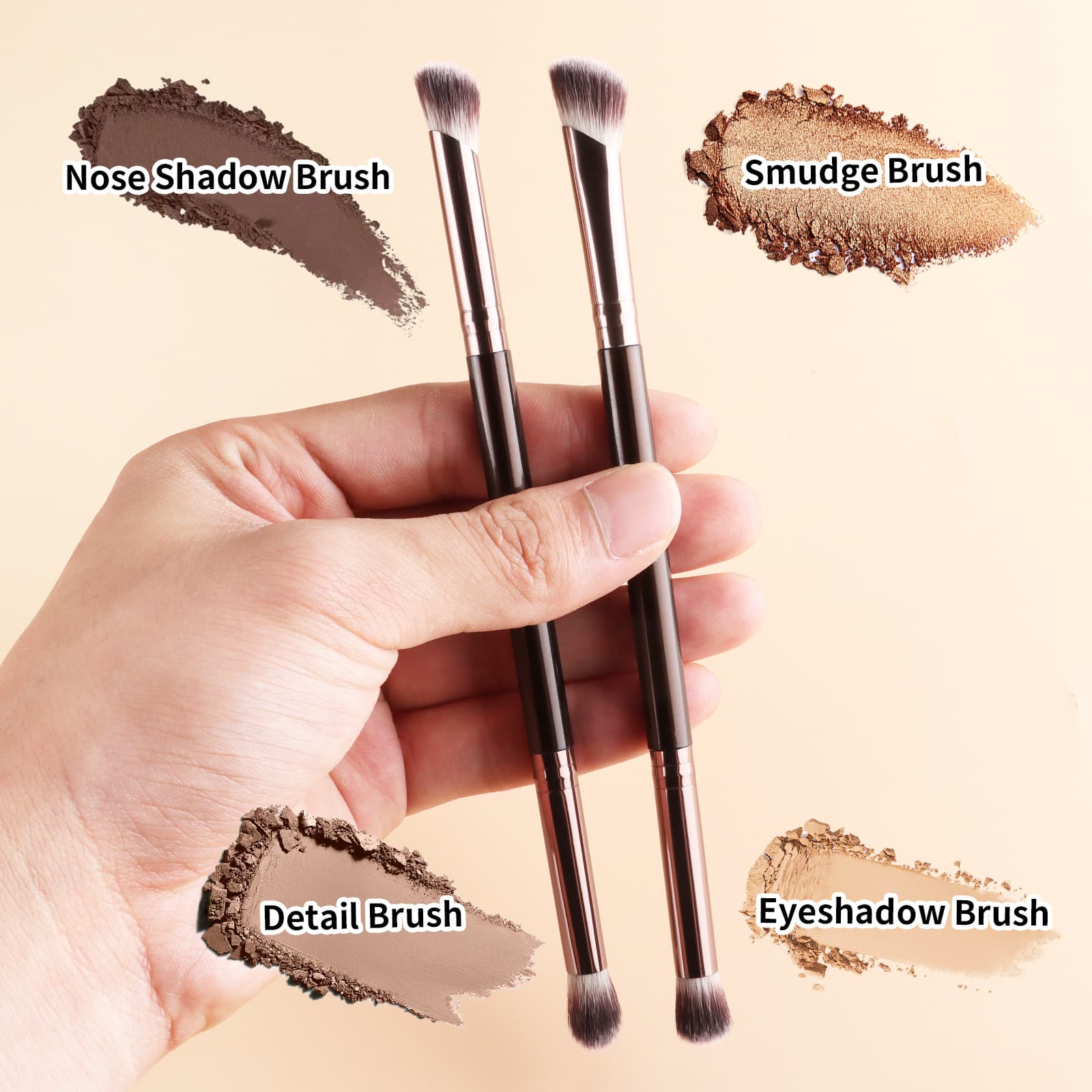 Double-headed eye shadow brush set of 2, angled color spreading brush + round head dizzy brush, portable multi-functional makeup brush