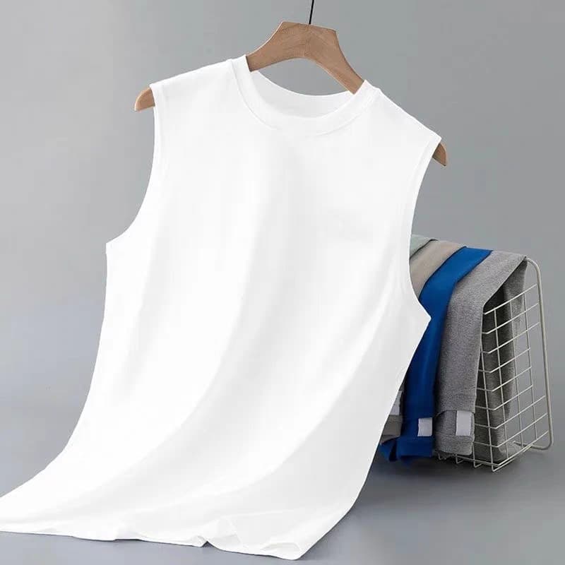 Wholesale solid color combed cotton sleeveless T-shirts/vests for men, summer fitness, running, sports, round neck, solid color inner layer T-shirts