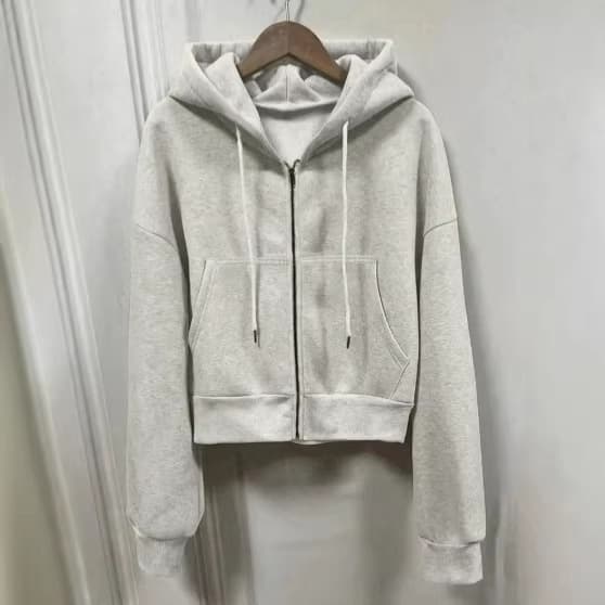 Women's Hooded Zip-Up Sweatshirt Jacket Fleece-Lined Pullover Top Knit Cardigan for Cross-Border Trade