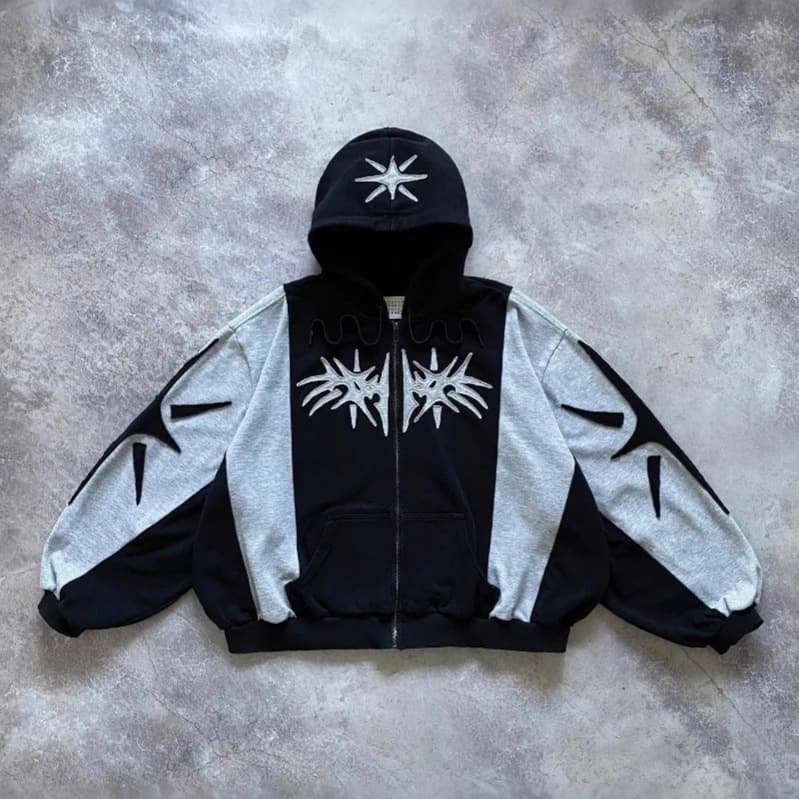 Y2K New Cross-Border Patchwork Applique Unisex Hoodie Trendy Streetwear Casual Hooded Sweatshirt