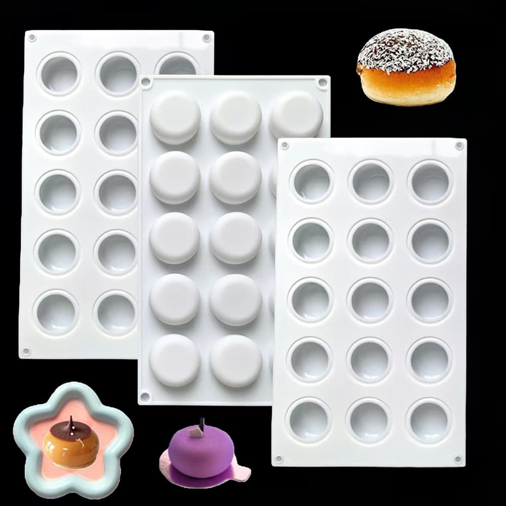 Silicone Mold with 15 Flat-Bottom Half-Sphere Cavities for Cookies, Chocolate, Candy Sticks, and Cake Decorations