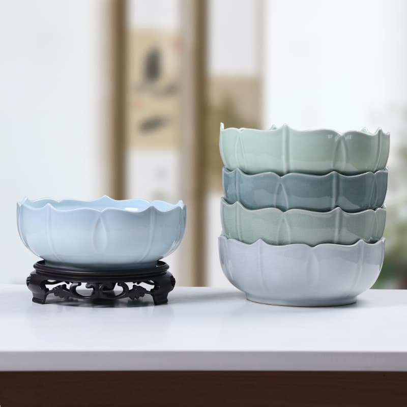 New Chinese-style Hydroponic Flower Pot Ge Kiln Ceramic Large Household Classical Simple Daffodils Copper Money Grass Water-nourishing Sleeping Bowl Lotus