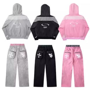 2026 Autumn/Winter Sports Wide-Leg Pants Set with Print, European and American Street Style, Cross-Border Double Waistband Hoodie, Hot Girl Striped