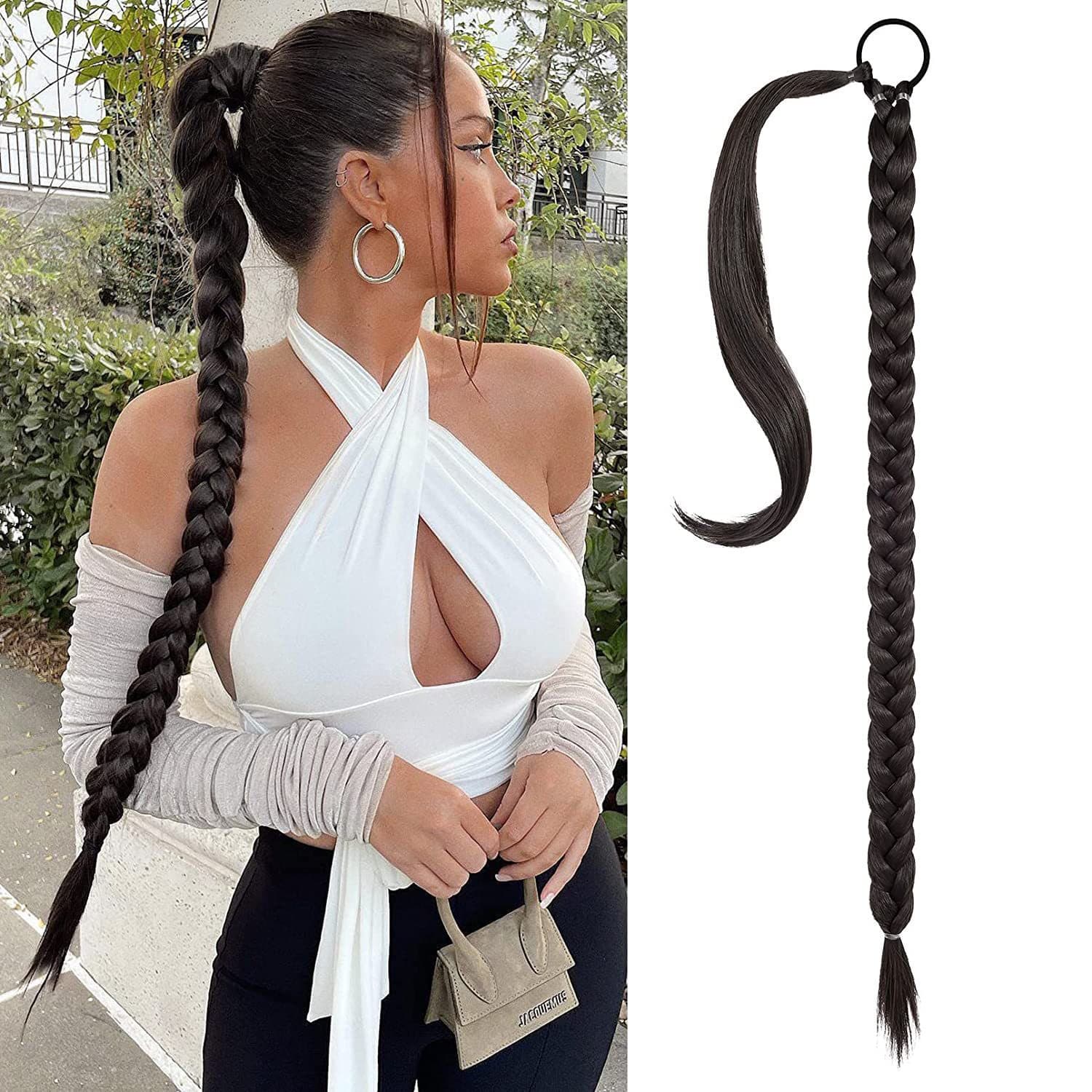 European And American Long Braid Hair Extensions Women's Ponytail Tails Fake Hair Extensions Braided Fake Hair for Ladies