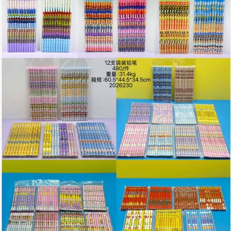 Cartoon 12-pack wooden pencils without eraser head for children's holiday gifts for primary school students, not easy to break when writing