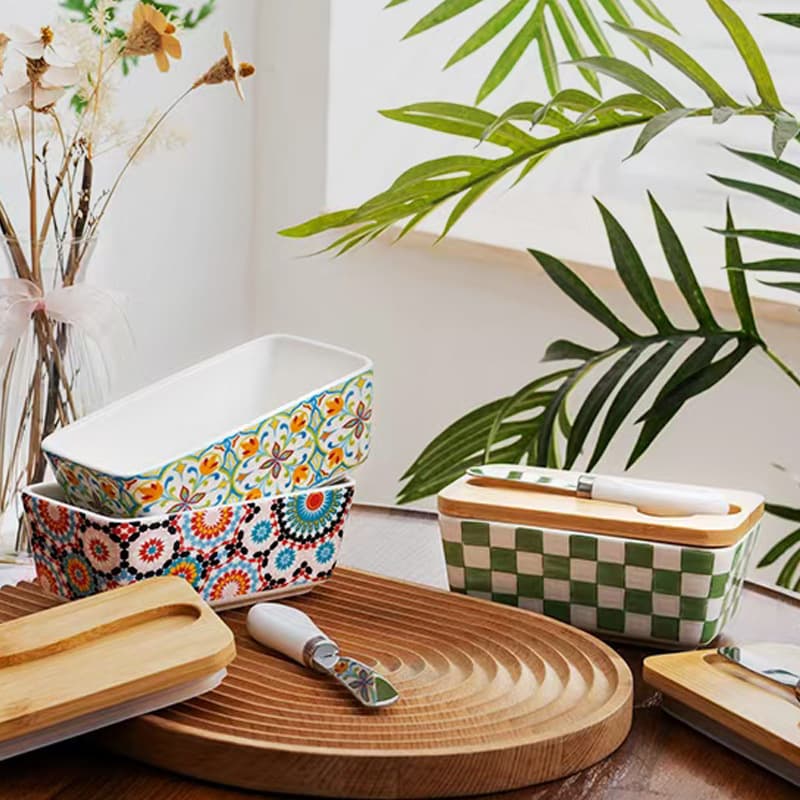 Cross-border Creative Rustic Ceramic Butter Dish, Retro Household Kitchen Cheese and Butter Refrigeration Tray Wholesale
