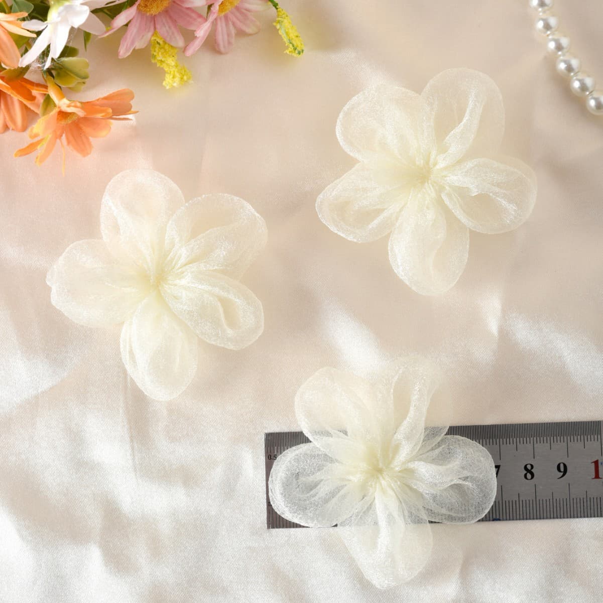 DIY Fabric Gauze Flower 7cm Artificial Flower Headwear Hair Accessories Decoration Craft Materials