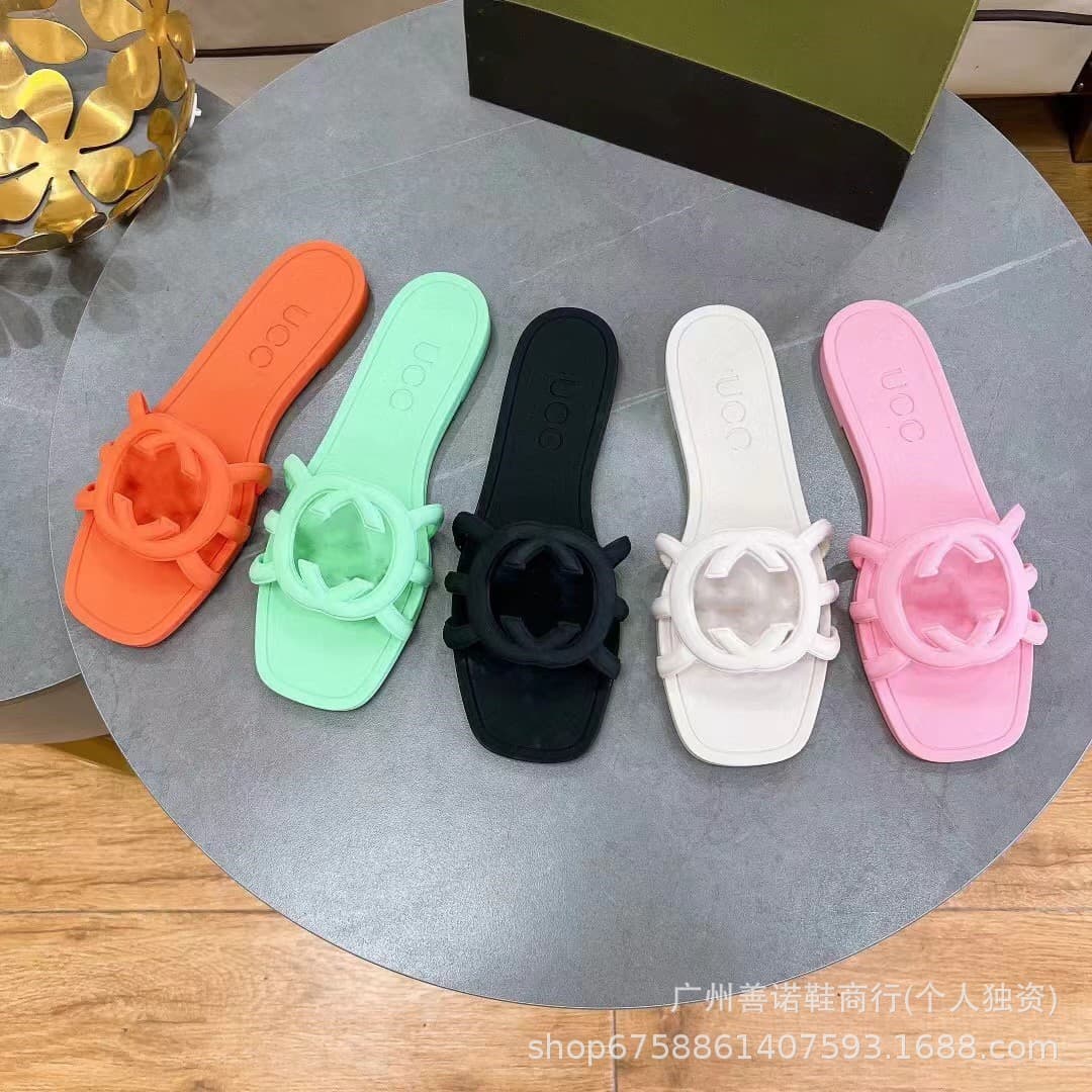 ForeiGn Trade G's 2024 Summer New Style Simple Open-toe Slippers for Women Non-slip Outer Wear Jelly Flats Sandals