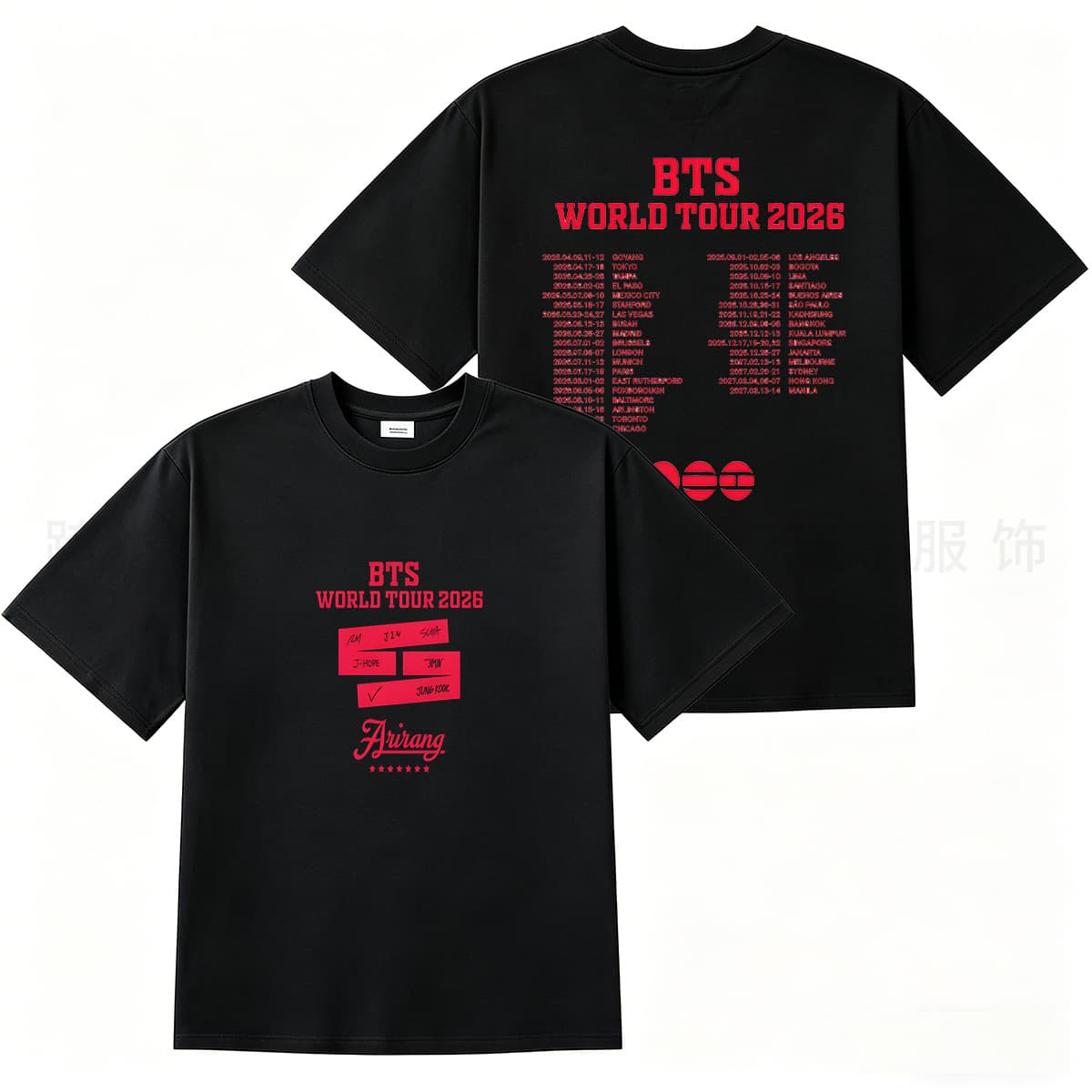 Cross-border BTS 2026 Tour T-shirt Red Label Print Loose Cotton Short Sleeves