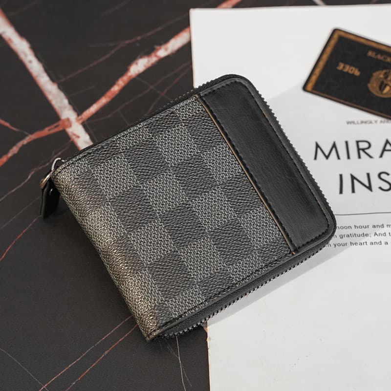 New Plaid Men's Wallet Short Cropped Card Holder Compact Bank Card Slot Multi-card Money Clip Coin Purse