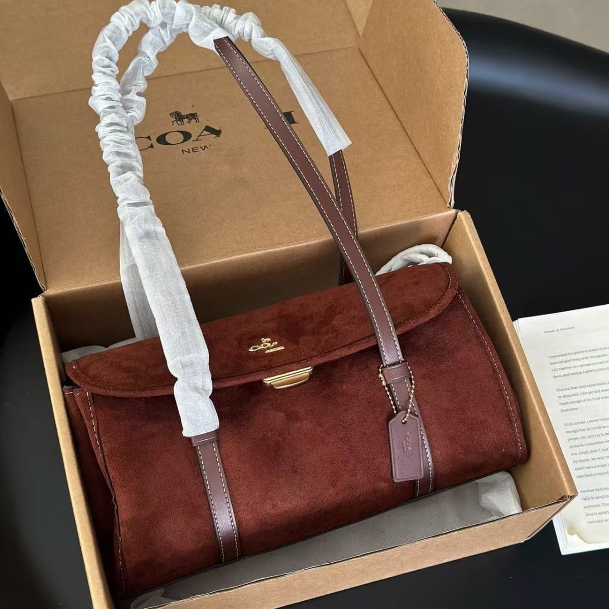 KouC 2026 New Bridget34 Underarm Bag Vintage Matte Suede Shoulder Handbag Baguette Tote Bag