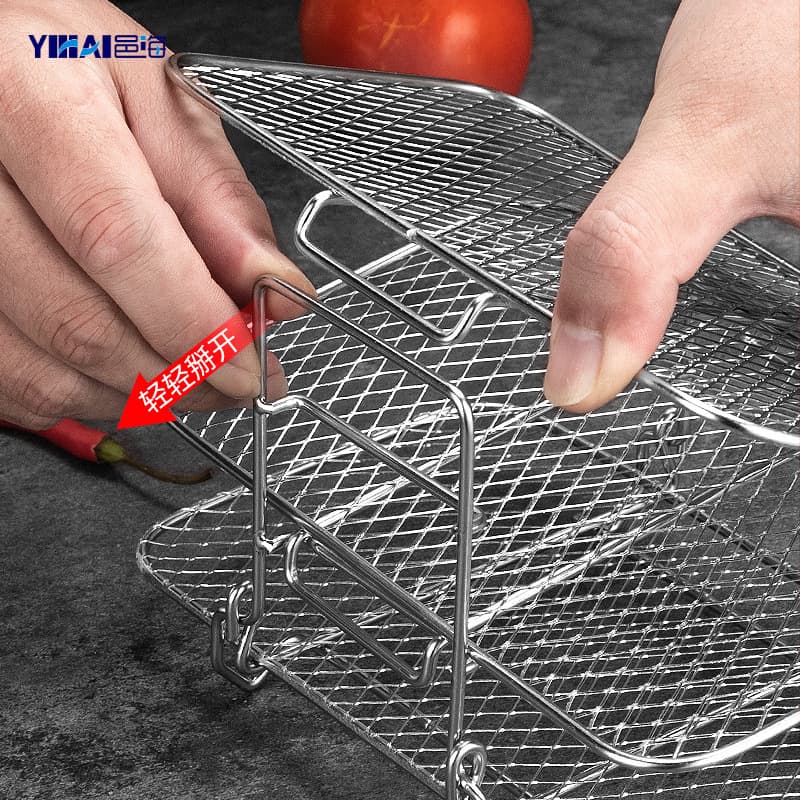 304 Stainless Steel BBQ Grill Air Fryer Accessories Cooling Rack Three-Layer Square Air Fryer Accessories
