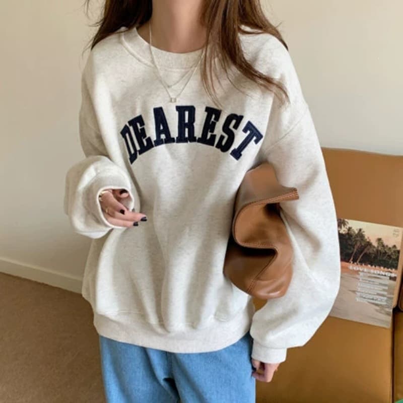 Lazy Fleece Round Neck Sweatshirt Women Ins Fashion Petite Streetwear Waitmore Coat