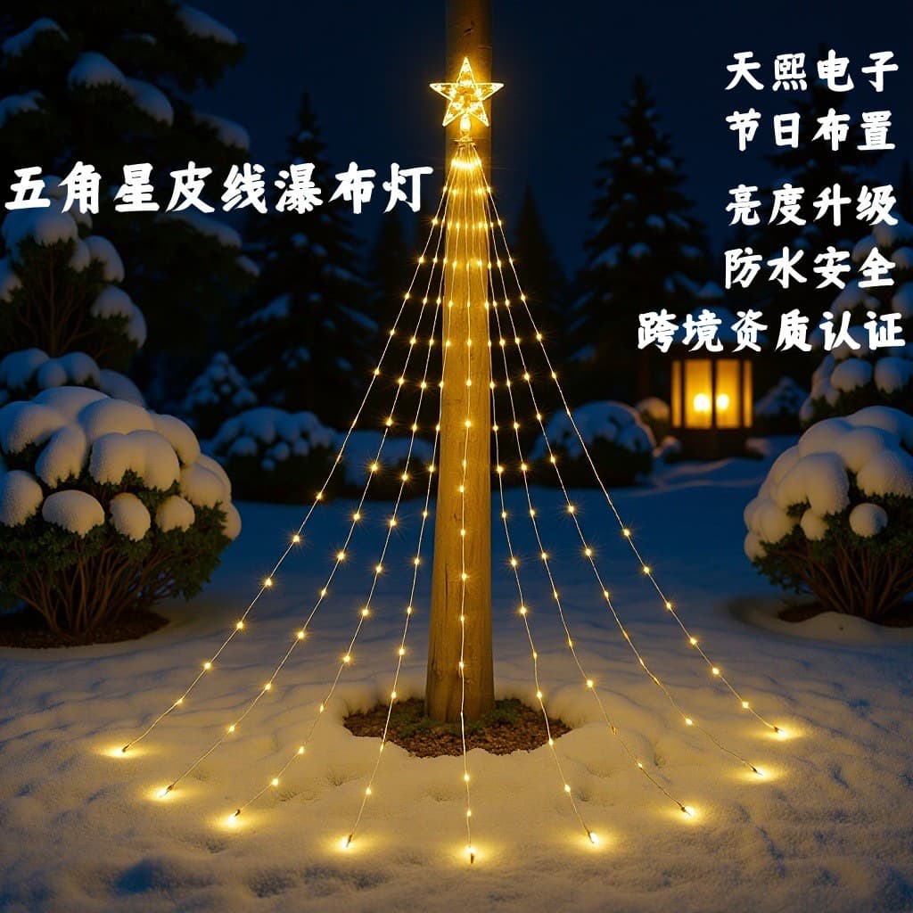 LED Five-Pointed Star Wire Light Waterfall String Light Flowing Trailing Lights Festival Decorative Light Garden Star Waterfall Flow