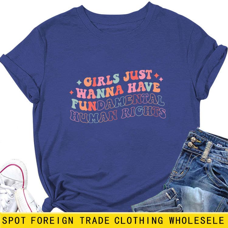 Amazon Wish Popular Stylish Comfortable Girls Just Wanna Have Women's Crew Neck Short Sleeve T-Shirt