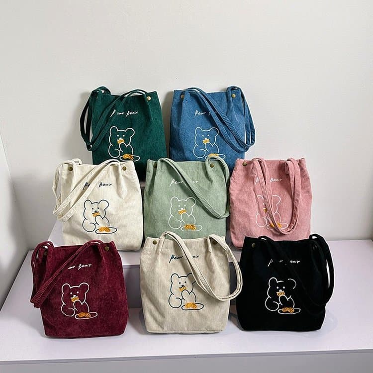 Spring and Summer New Artistic Corduroy Bag Women's Shoulder Handbag College Style Student Handbag Corduroy Women's Trendy Bag