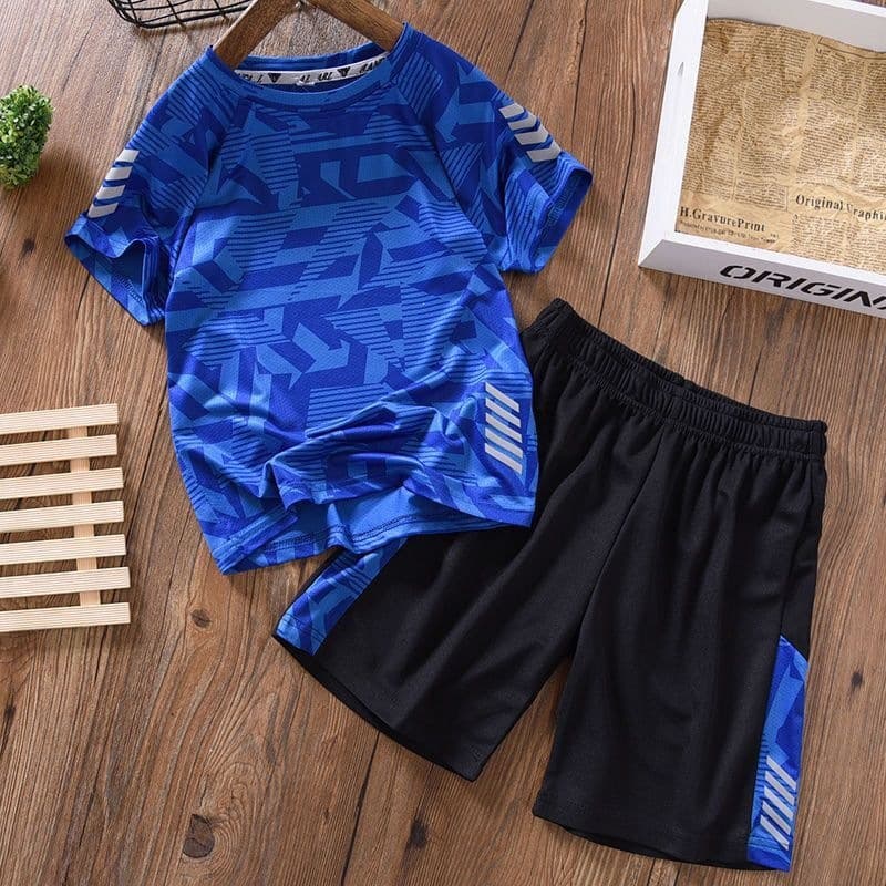 Boys summer suit 2026 new boys summer medium and large children's short-sleeved quick-drying sports and leisure two-piece set