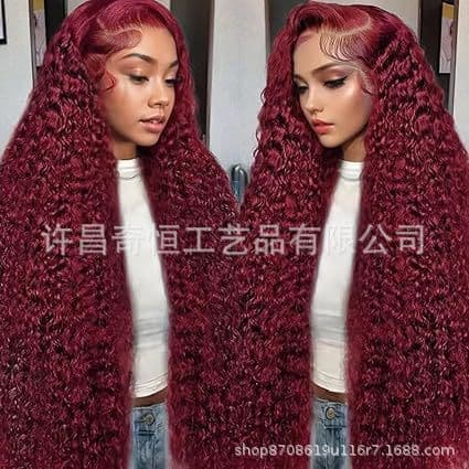 Cross-border Europe and USA 100% Human Hair 13x6 Lace Deep Curly Hand-Tied Wig, Freely Partable, In-Stock Wholesale