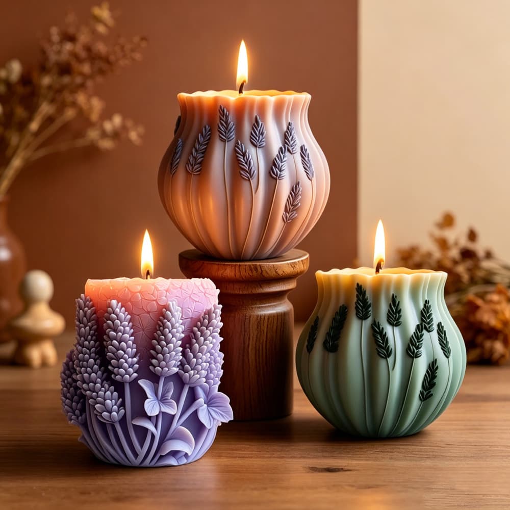 Creative 3D Relief Lavender Pillar Candle Mold DIY Handmade Casting Aromatherapy Gypsum Decoration Silicone Mold