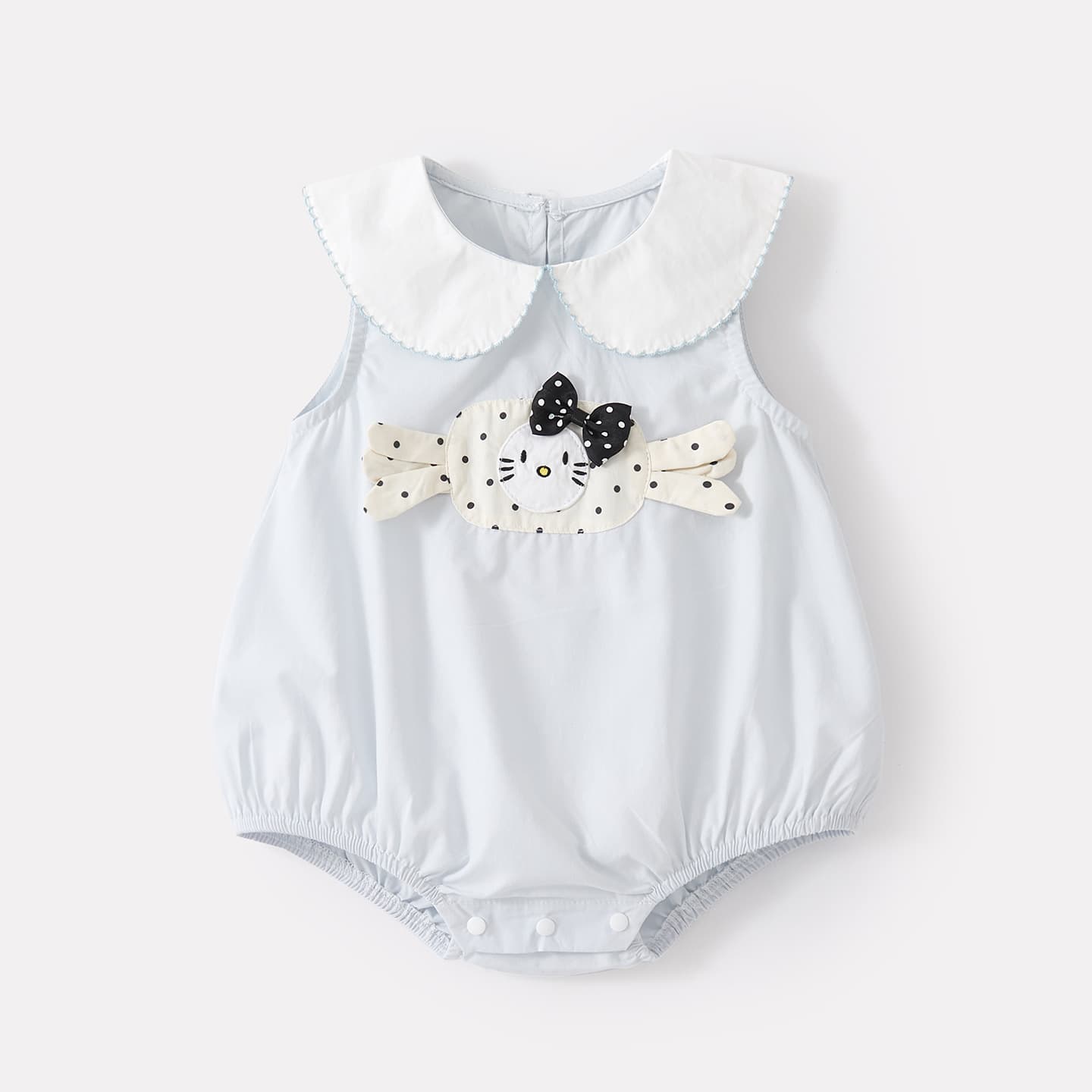 Infants and young children's new summer polka dot cartoon patch doll collar vest baby style doll collar jumpsuit