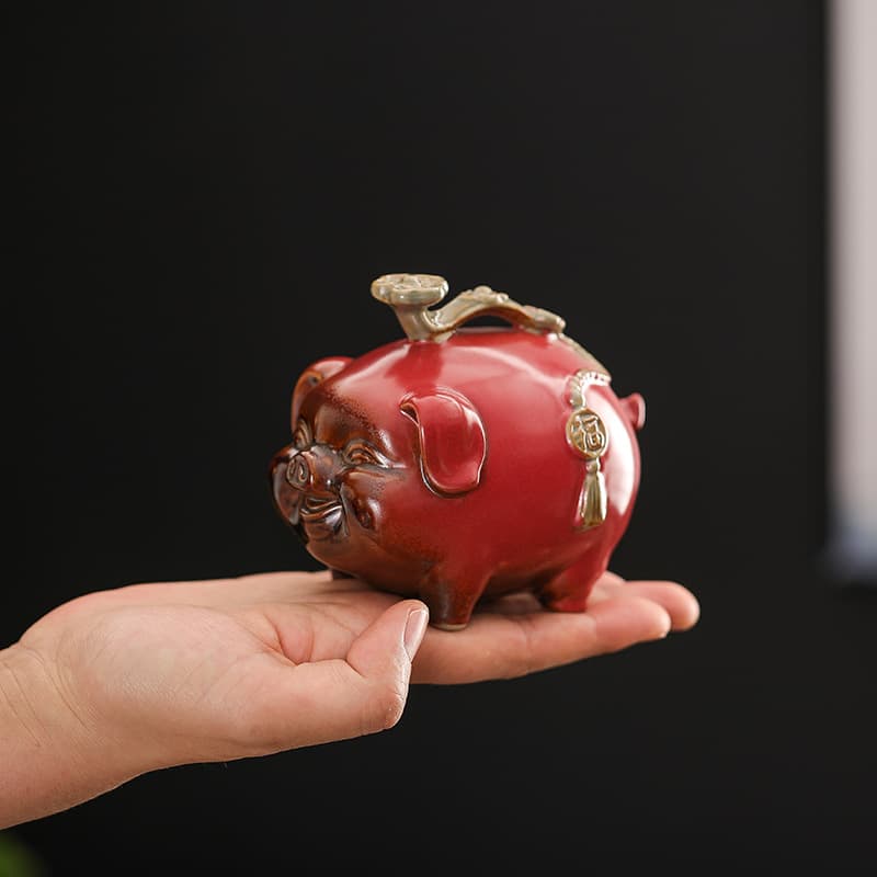 Ceramic Lucky Pig Wealth Figurine, Auspicious Tea Pet for All Things Going Well, Desktop Craft Decoration, Zodiac Mascot Gift