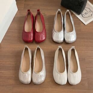 Ultra Soft Sheepskin Split-Toe Ballet Flats for Women, Flat Shallow Mouth Slip-On Red Ballet Shoes, Plus Size