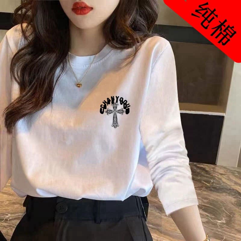 Regular Shoulder Pure Cotton Women's Long Sleeve T-Shirt, Autumn New Korean Loose Fit Student Simple Base Tee, Drop Shipping