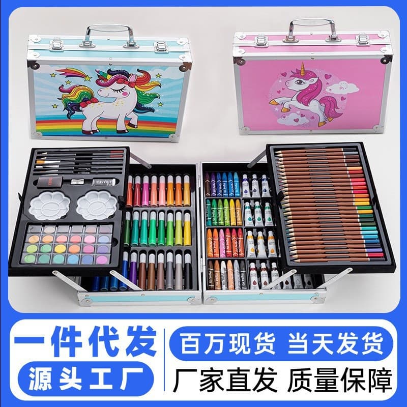 208 pieces of brushes, crayons, watercolor pens painting set for children, primary school students, oil pastels, learning art and painting supplies