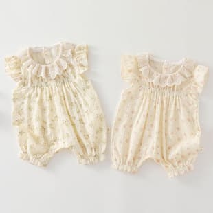 Infant Sleeveless Romper, Summer Thin, Princess Garden Style, Girls' Crawling Suit, Newborn Romper, Outing