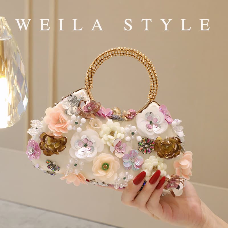 Cross-border Women's Handbag Qipao Bag Evening Clutch Bag Floral Sequin Bag Wedding Bridal Purse Bridesmaid Makeup Bag