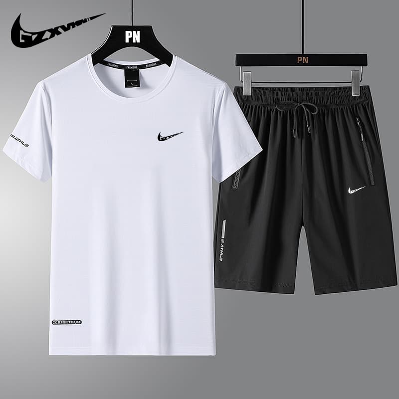 Men's 2026 Summer Ice Silk Sport Leisure Suit Men's T-Shirt Short Sleeve / Shorts Quick Dry Running Fitness Two-Piece Set