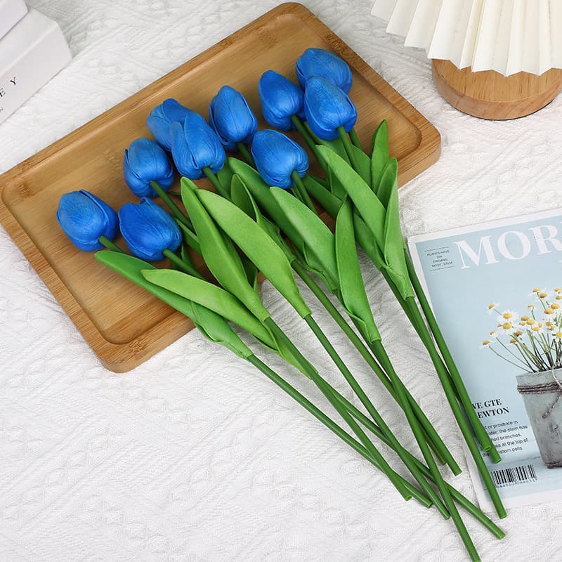 Mini Tulip Artificial Flowers with PU Touch, Moisture-Retaining Faux Silk Flowers for Wedding, Home Decoration, Cross-Border Trade Factory Direct