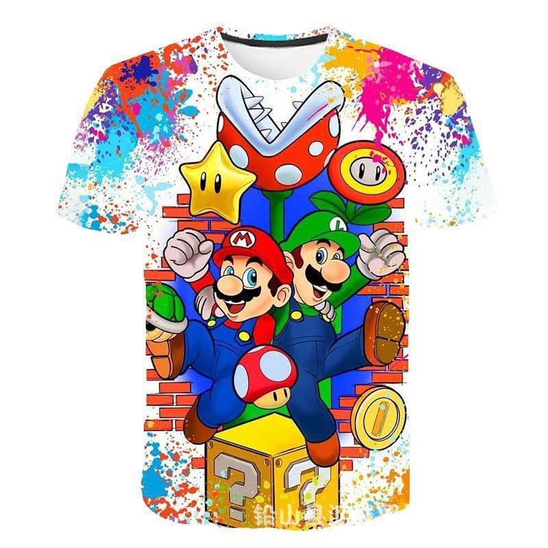 New Mario Short Sleeve 3D Print Parent-Child T-Shirt Anime Cartoon Short Sleeve Round Neck Summer Kids T-Shirt