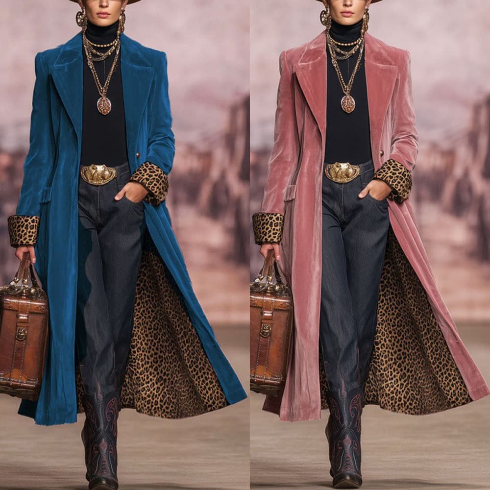 New 2025 Autumn and Winter European and American Foreign Trade Cross-Border Color-Blocked Lace Velvet Long Blazer for Women