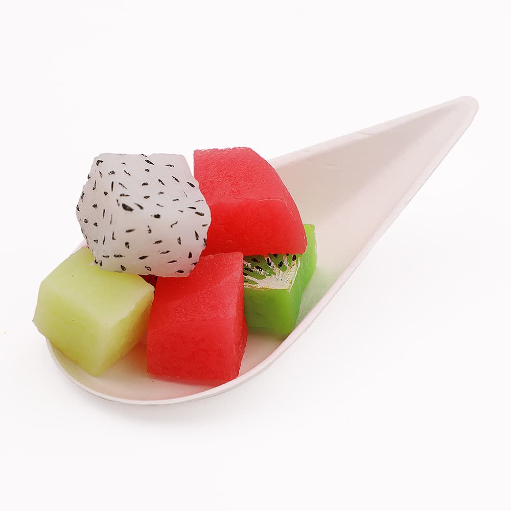 Retail disposable sugarcane pulp biodegradable water-drop shaped dessert appetizer spoon dishes paper plates eco-friendly biodegradable