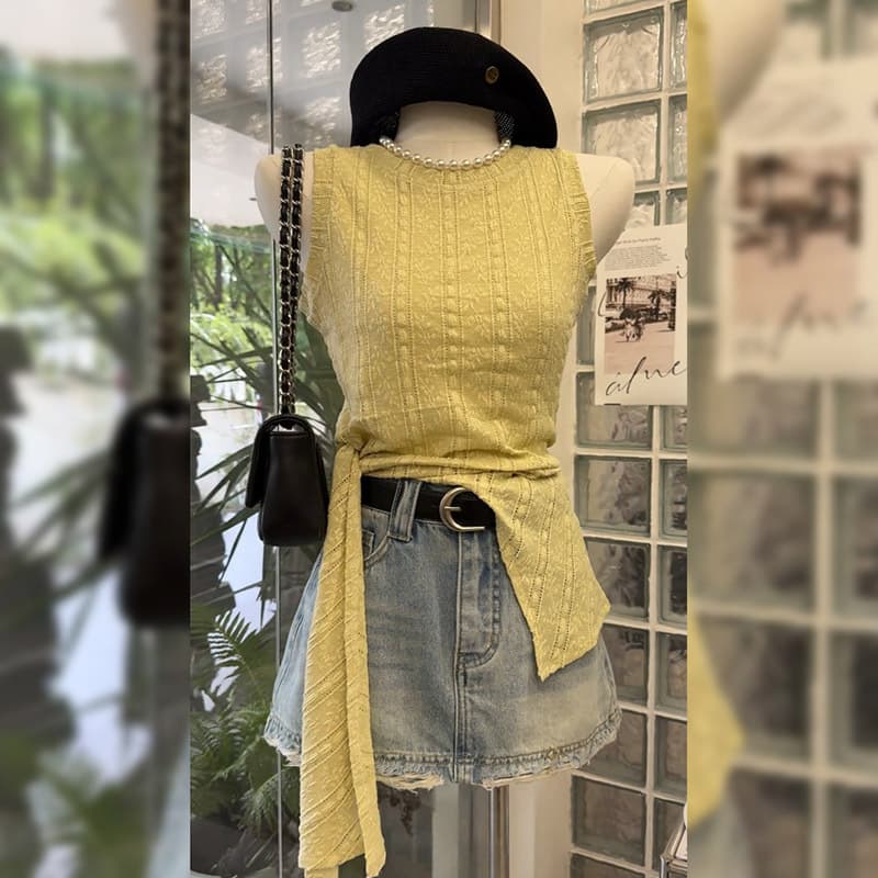 Yellow Sleeveless Asymmetrical Camisole Top 2025 Summer New French High-End Hot Girl Women's Clothing