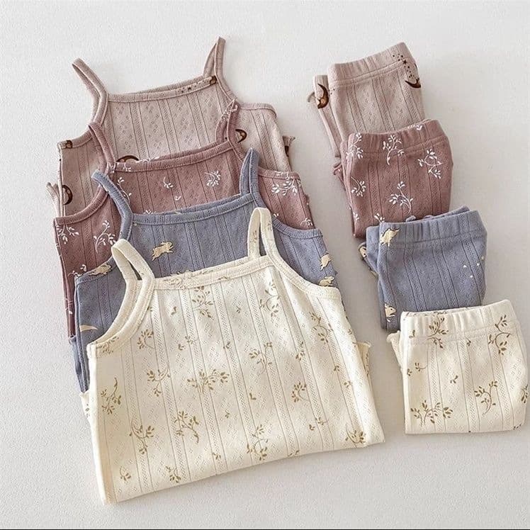 Girls Summer Camisole Shorts Pajama Set Baby Floral Air Conditioning Wear Kids Sleepwear Two-Piece Outfit