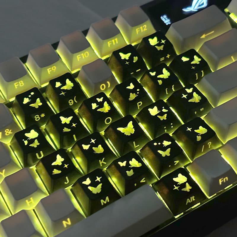 Hot Selling Heart Butterfly Keycaps 21 Keys OEM Profile Side Translucent Magnetic Axis Mechanical Keyboard DIY Modification Keycaps