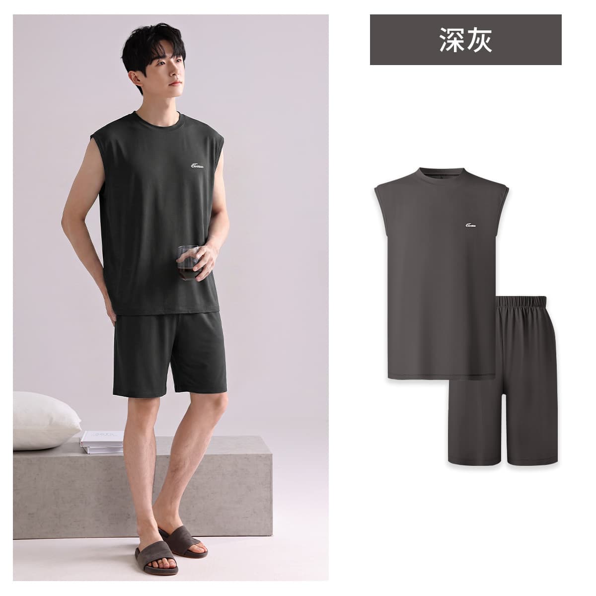 Men's Summer Solid Color Modal Cotton Pajama Set Short Sleeve Shorts Long Pants Plus Size T-Shirt Homewear