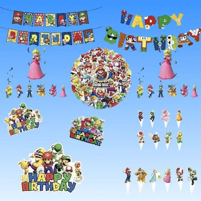 Mario Movie Children's Birthday Party Themed Flag Cake Row Flag Spiral Pendant Sticker Set