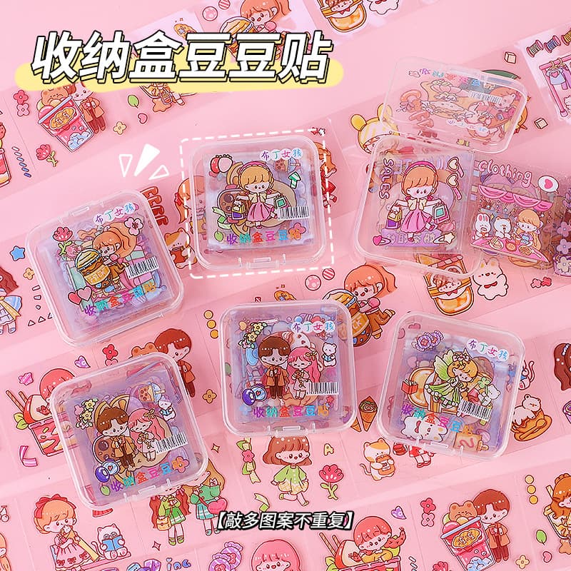 Korean Style Cartoon PVC Girls Transparent Stickers Ins High-value Decoration Bean Sticker Box Waterproof Scrapbooking Stickers